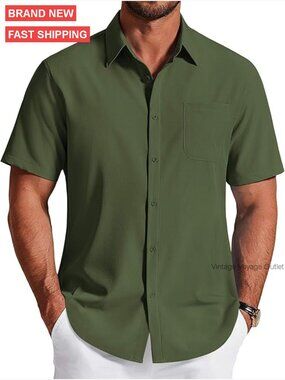 Men's Short Sleeve Button Down Shirt Wrinkle Free Regular Fit Lightweight